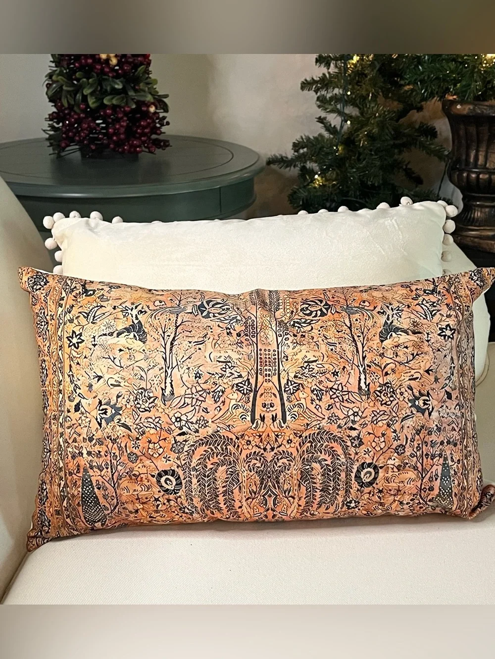 Vintage Persian Garden Pillow Cover Boho Lumbar Cushion Case 12”x20”